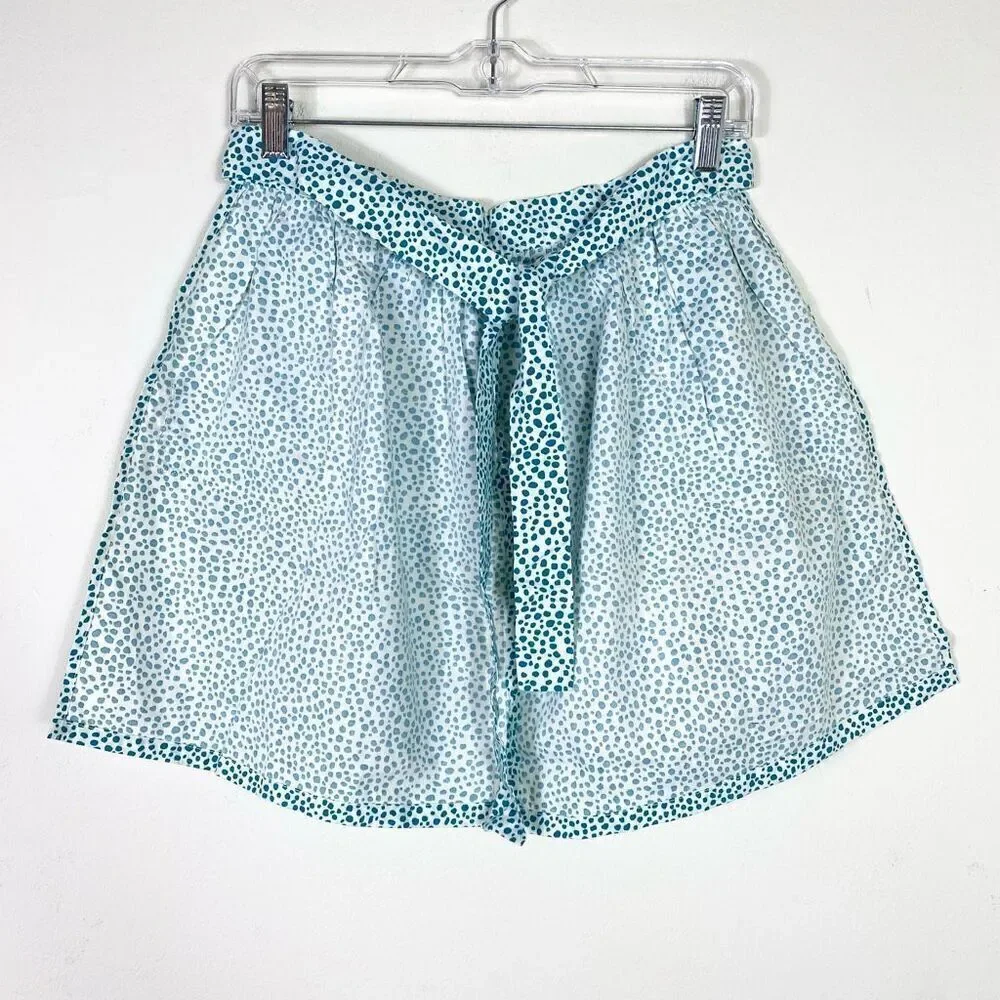 Vintage White & Teal Spotted Half Apron With Pockets Size S